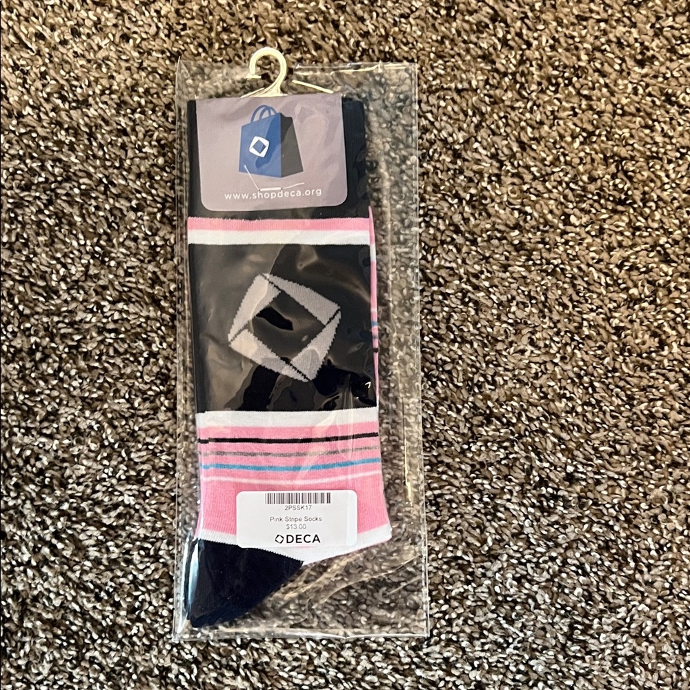 Pink and Black Striped Socks with DECA Diamond Logo